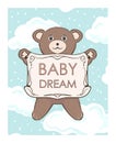 Teddy bear cub with frame for text. Baby dream shop