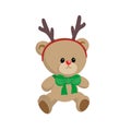 Teddy bear with deer horns, Christmas cute character, baby kids holiday print, children event, party, toy shop sale.