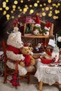 Teddy bear family at christmas time with milk and cookies Royalty Free Stock Photo