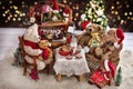 Teddy bear family at christmas time with milk and cookies Royalty Free Stock Photo