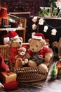 Teddy bear family at home at Christmas time Royalty Free Stock Photo