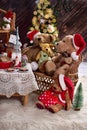 Teddy bear family at christmas time with milk and cookies Royalty Free Stock Photo