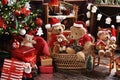 Teddy bear family at home at Christmas time Royalty Free Stock Photo