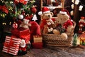 Teddy bear family at home at Christmas time Royalty Free Stock Photo