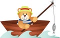 Teddy bear fishing in a boat