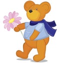 Teddy bear with flower in blue scarf