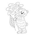 Teddy bear with flowers. Illustration for Valentine\'s day. Linear drawing for coloring