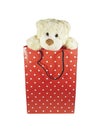 teddy bear in a gift, bag red Royalty Free Stock Photo