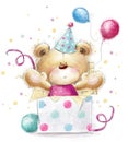 Teddy bear with the gift.Happy Birthday card Royalty Free Stock Photo