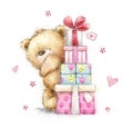 Teddy bear with the gifts. Royalty Free Stock Photo