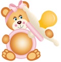 Teddy bear girl holding pink baby pacifier Royalty Free Stock Photo