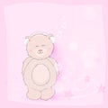 Teddy Bear with headphone listening music on pink background Royalty Free Stock Photo