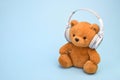 Teddy Bear with headphones copy space