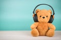 Teddy Bear with headphones with copy space