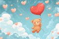 Teddy Bear with Heart Balloon Valentine\'s Card Royalty Free Stock Photo