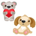 Teddy bear with heart and dog stuffed, baby toy Royalty Free Stock Photo