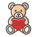 Teddy bear with heart filled outline icon