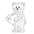 Teddy bear and heart. Illustration for Valentine\'s day. Linear drawing for coloring