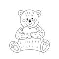 Teddy bear and heart. Illustration for Valentine\'s day. Linear drawing for coloring