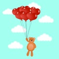 Teddy Bear with Heart Shaped Balloons in the Sky Royalty Free Stock Photo