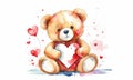 Teddy bear with heart on white background. Watercolor illustration. Royalty Free Stock Photo