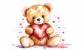 Teddy bear with heart on white background. Watercolor illustration. Royalty Free Stock Photo