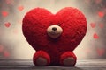 Teddy bear with heartshaped head sitting. Happy Valentines Day. Generative Ai