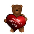 Teddy bear hold the big valentine heart with inscription `Happy Valentine`s Day`