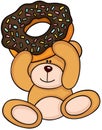 Teddy bear holding chocolate cake donut Royalty Free Stock Photo