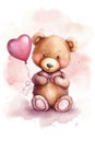 A teddy bear holding a heart shaped balloon. AI generative image. Royalty Free Stock Photo