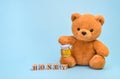 Teddy bear holding honey pot Royalty Free Stock Photo