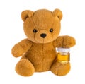 Teddy bear holding honey pot isolated without shadow Royalty Free Stock Photo