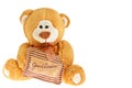 Teddy bear holding pillow Royalty Free Stock Photo
