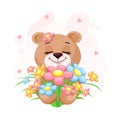 Enamored cute teddy bear girl with a bouquet of flowers Royalty Free Stock Photo