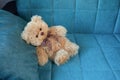 Teddy Bear lying in comfort sofa. Rest or sleep concept