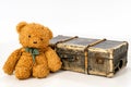 A teddy bear and an old suitcase Royalty Free Stock Photo