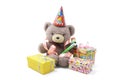 Teddy Bear with Party Favors and Gift Boxes Royalty Free Stock Photo