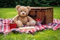 a teddy bear picnic set up on a tartan rug Royalty Free Stock Photo