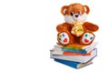 Teddy bear on pile of books Royalty Free Stock Photo