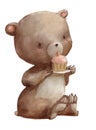 Cute cartoon teddy bear with pink cake