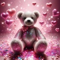 Teddy bear with pink heart, sparkling glitter effect