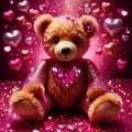 Teddy bear with pink heart, sparkling glitter effect