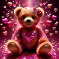 Teddy bear with pink heart, sparkling glitter effect