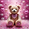 Teddy bear with pink heart, sparkling glitter effect