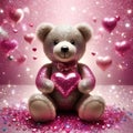 Teddy bear with pink heart, sparkling glitter effect