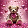 Teddy bear with pink heart, sparkling glitter effect