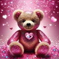 Teddy bear with pink heart, sparkling glitter effect