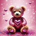 Teddy bear with pink heart, sparkling glitter effect