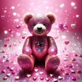 Teddy bear with pink heart, sparkling glitter effect