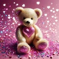 Teddy bear with pink heart, sparkling glitter effect